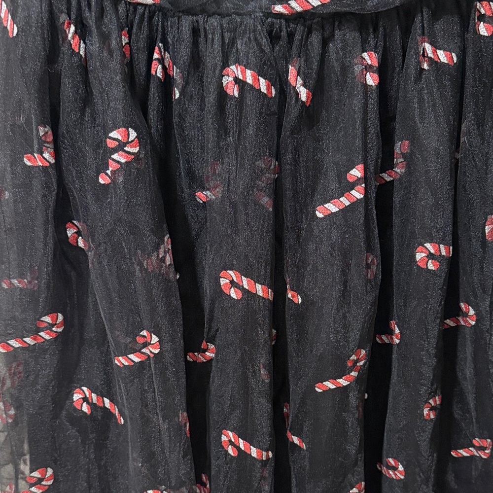 Unique Vintage Black Tulle Mini Dress with Candy Cane Print - Picture 3 of 9